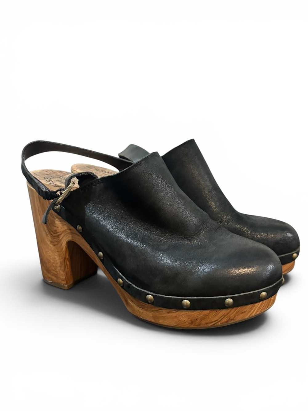 Kork-Ease Darby Black Slingback Leather Buckle Strap Clog Size 8